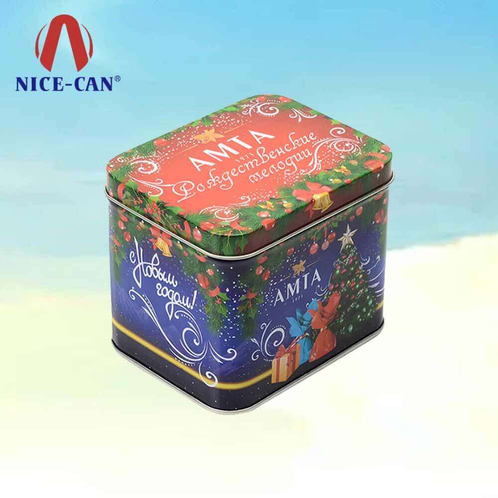 Hot sale Christmas chocolate storage biscuit tin Christmas gift bule cookie tins
