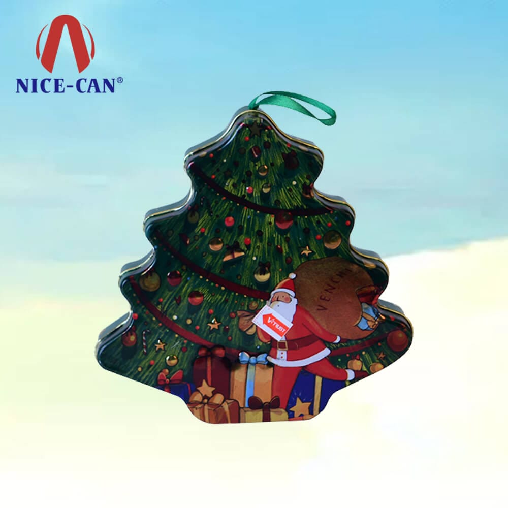 Christmas tree gift tin box metal tins Christmas tree tin cans