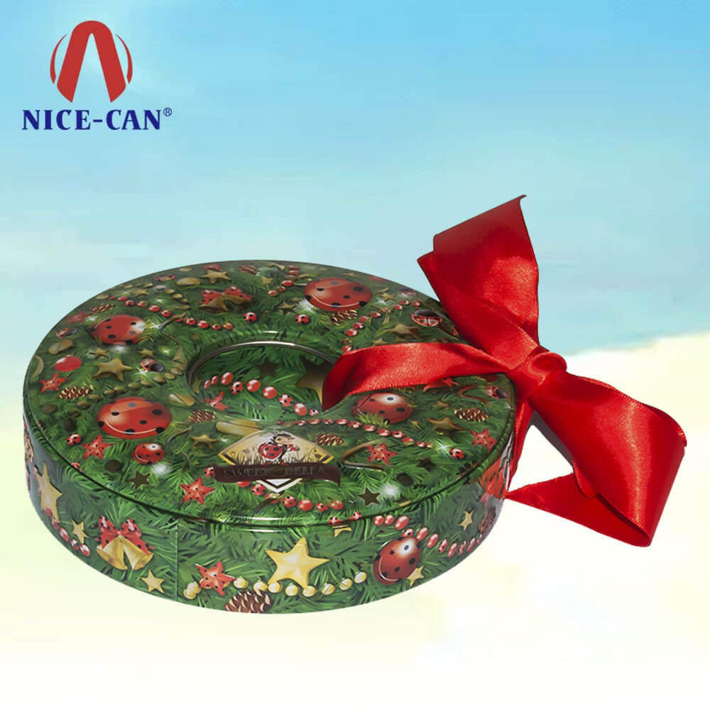 Cheap round customized Christmas tin box packaging gift tin decoration