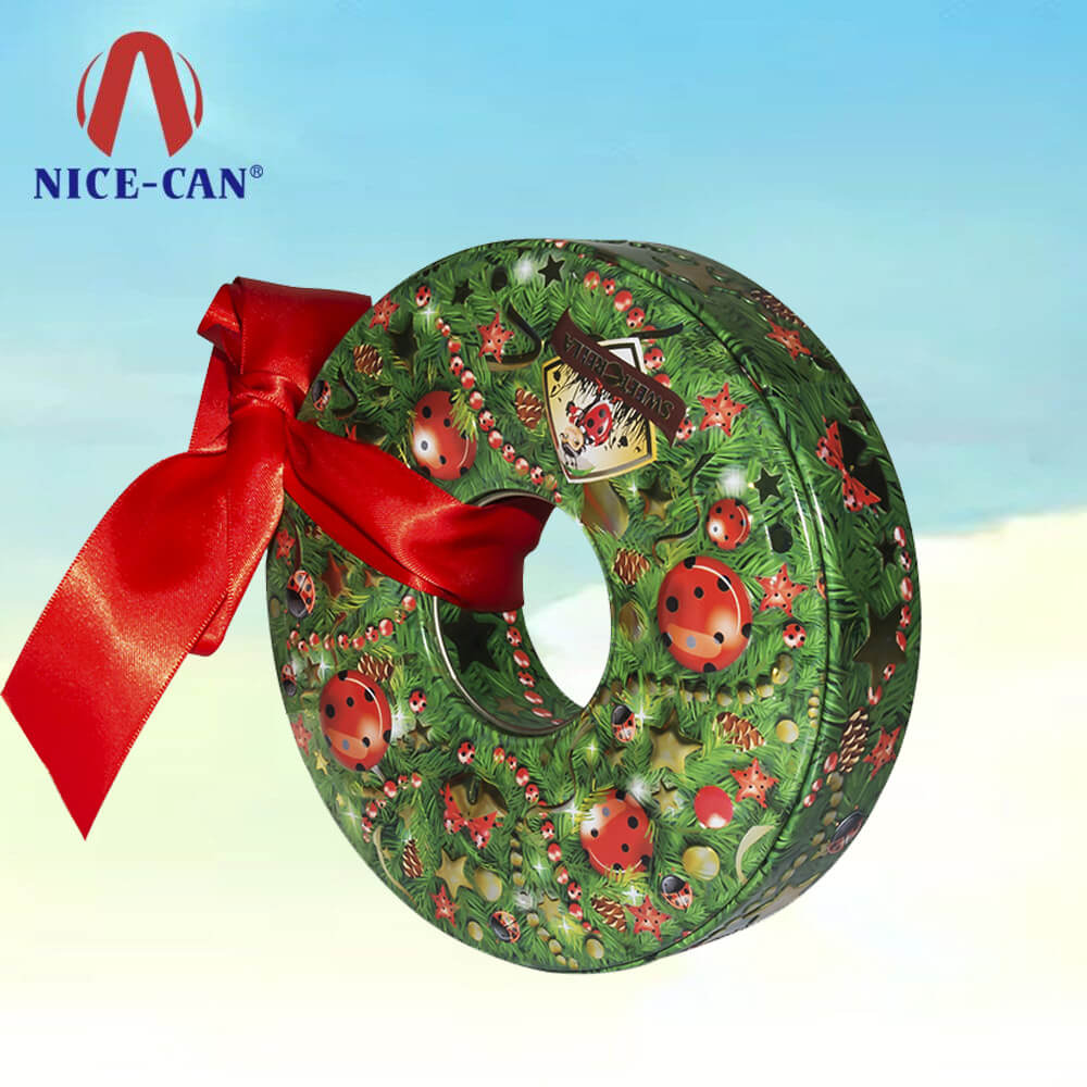 Cheap round customized Christmas tin box packaging gift tin decoration