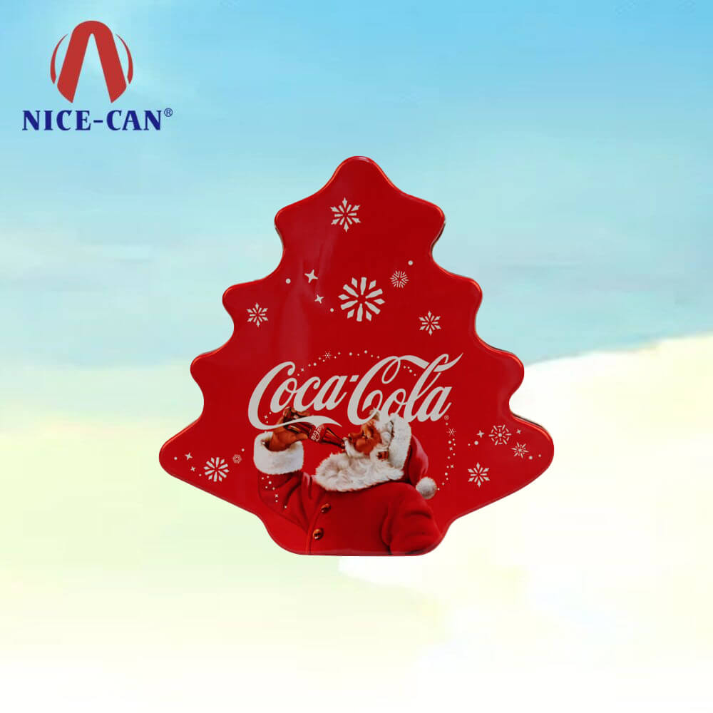Christmas Tree Pattern Shape Red Gift Packaging Metal Tin Box Factory