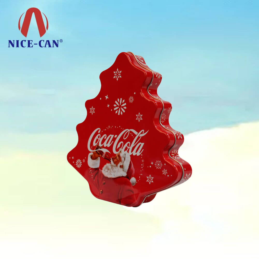 Christmas Tree Pattern Shape Red Gift Packaging Metal Tin Box Factory