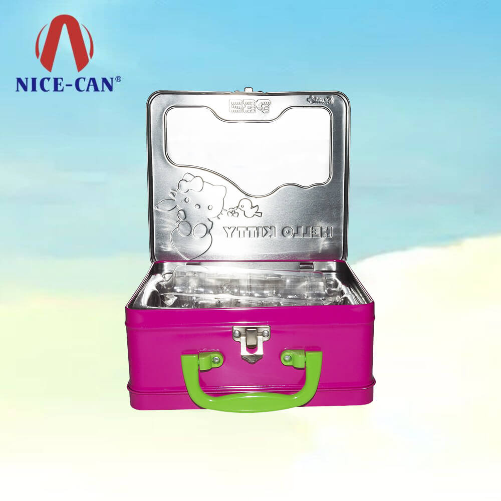 Rectangular Small Hand-held Lunch Packaging Tin Box with Portable Handle