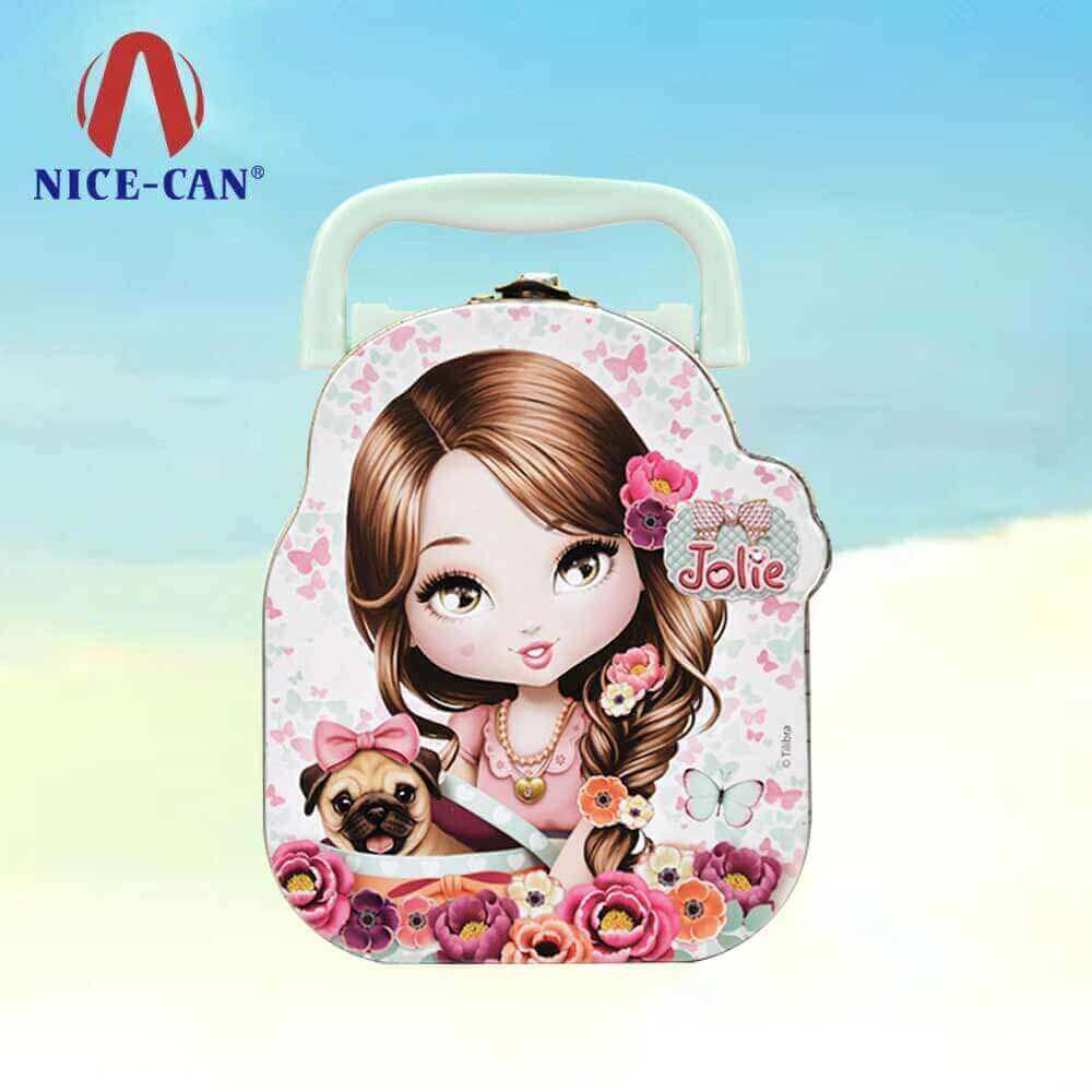 Custom mini kids tin lunch box with plastic handle vintage tin metal lunch box