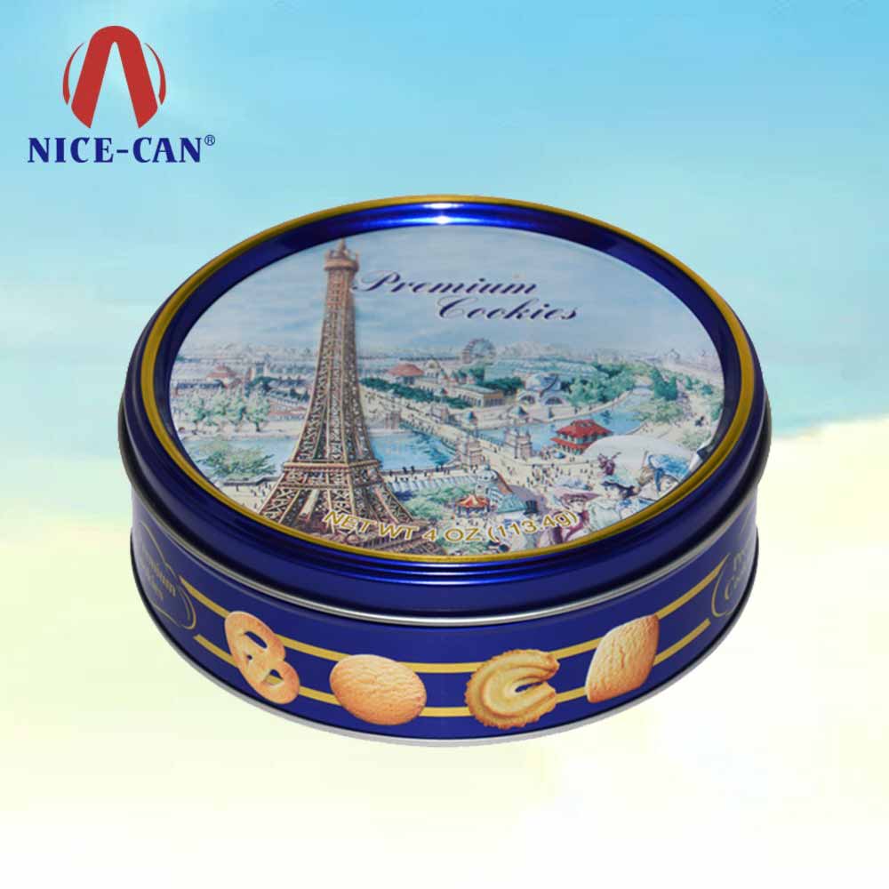 Blue round butter danish cookies tin wholesale metal box tin cookie box