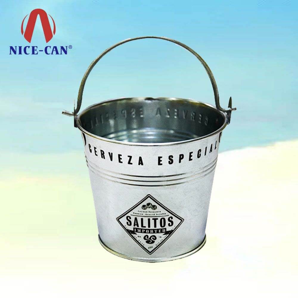 Mini tin buckets small metal popcorn tin beer bucket with handle