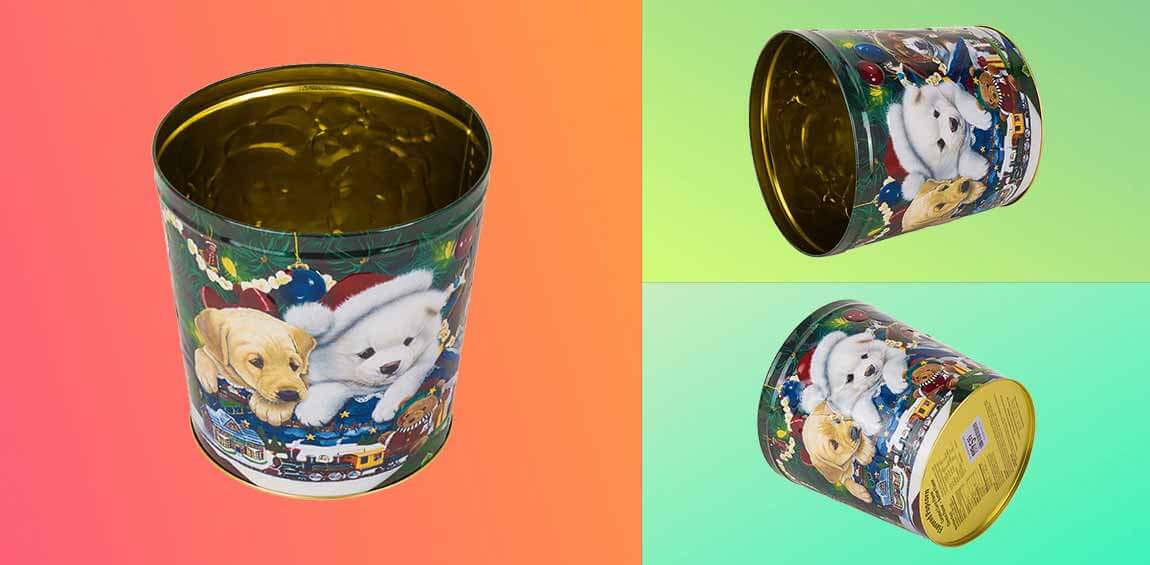 large popcorn tin cans