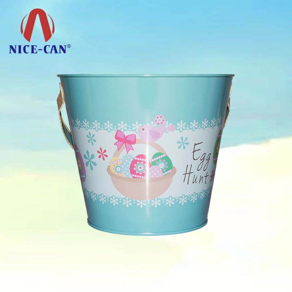 Easter tin bucket eggs metal tins Easter tin popcorn gift basket
