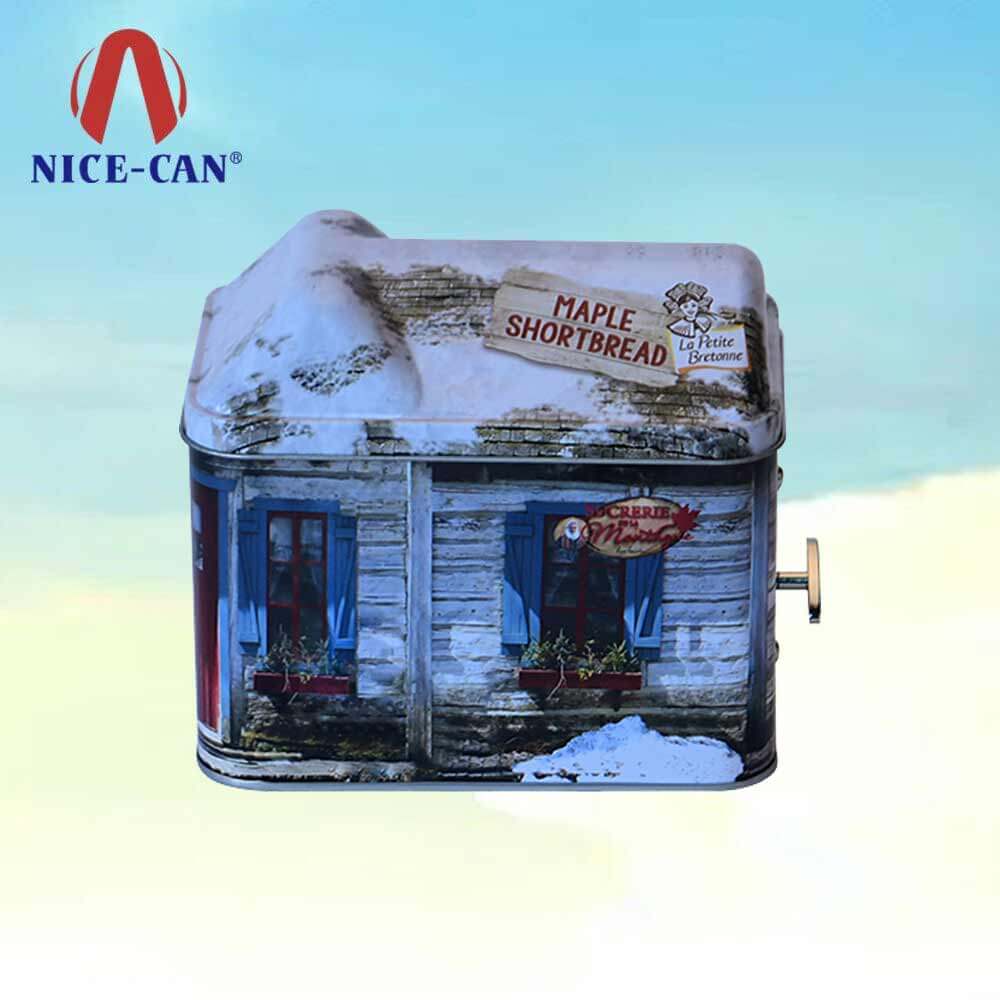 Rectangle house wholesale cookie cans novelty musical funny biscuit tin box