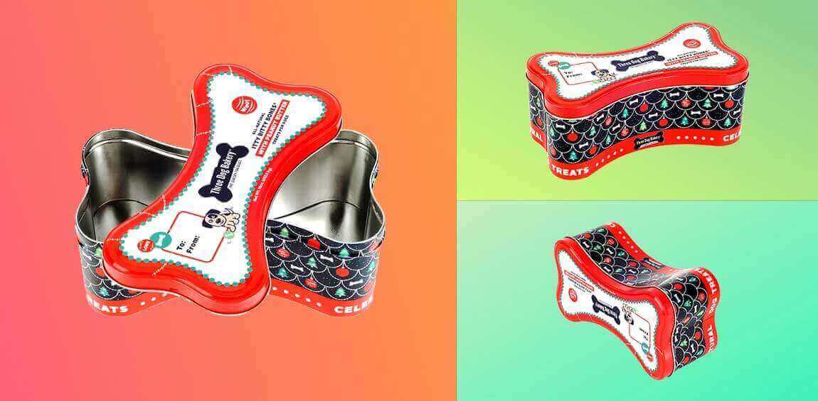 dog bone shaped tin box pet food