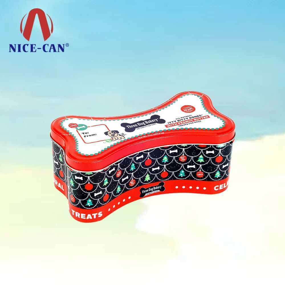 Hot sale dog bone shaped tin box pet dog food storage candy tin boxes