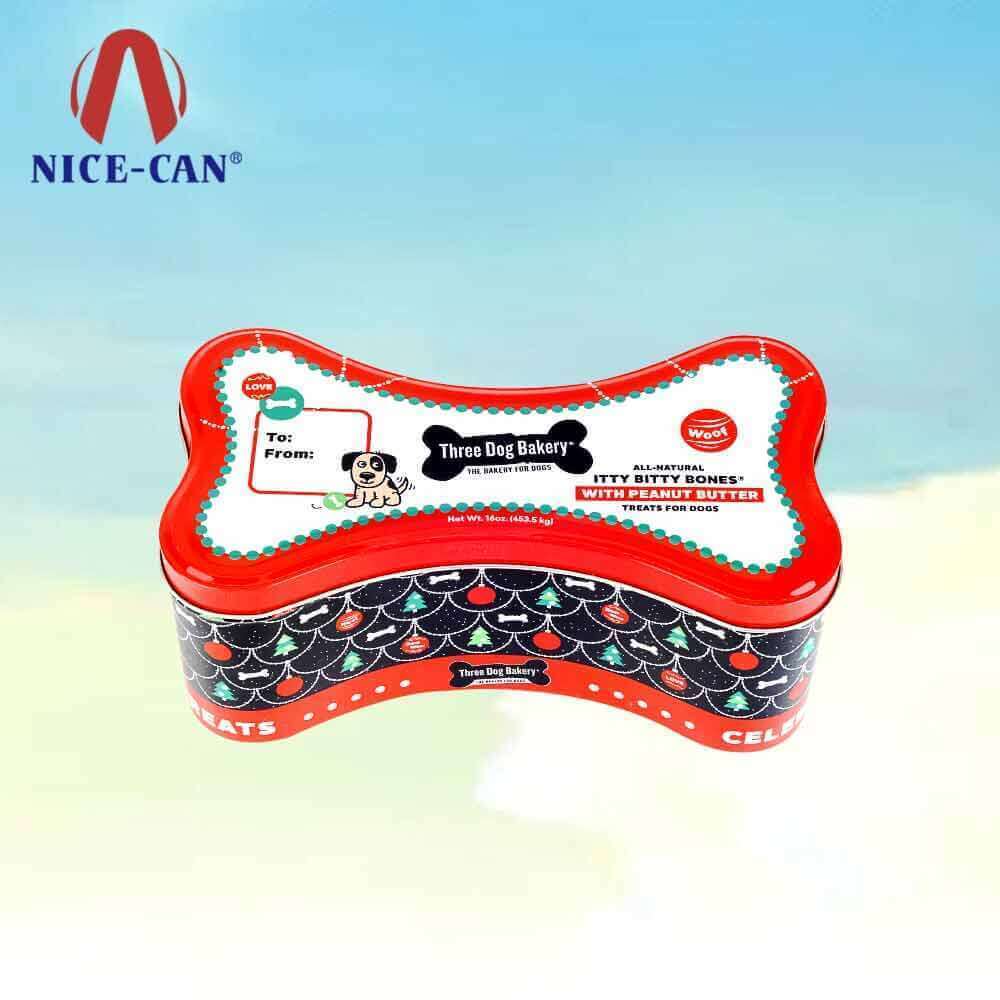 Hot sale dog bone shaped tin box pet dog food storage candy tin boxes